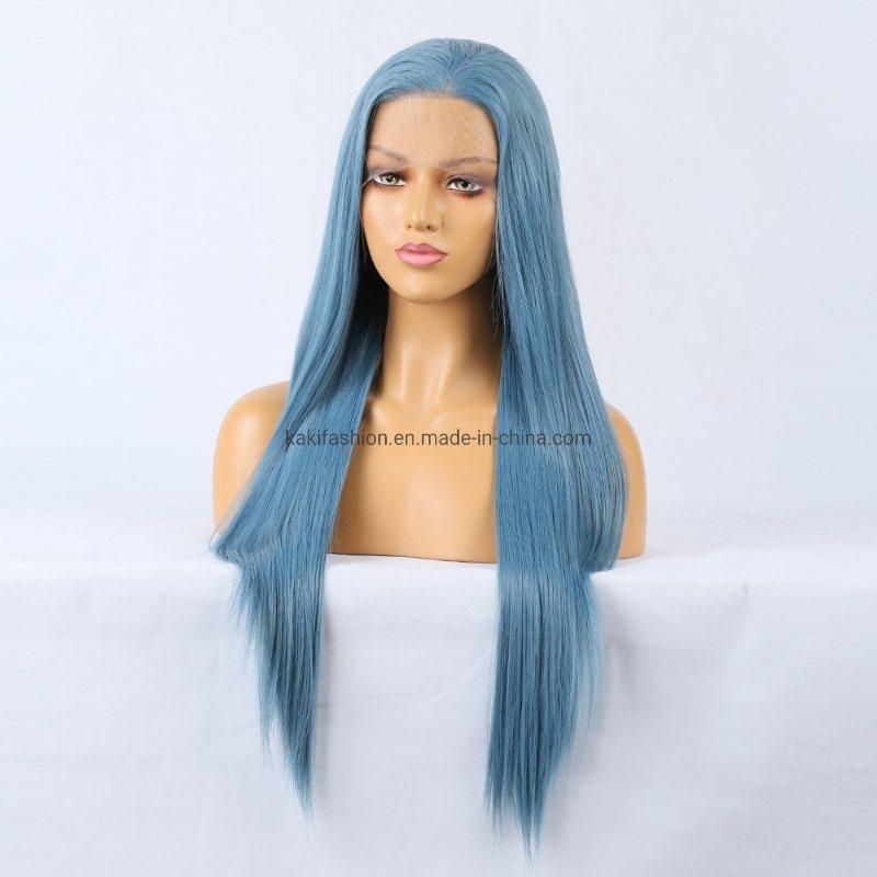 Long Straight Dark Blue Wig Comfortable Stretch Net Synthetic Fiber Natural Lace Front Wig