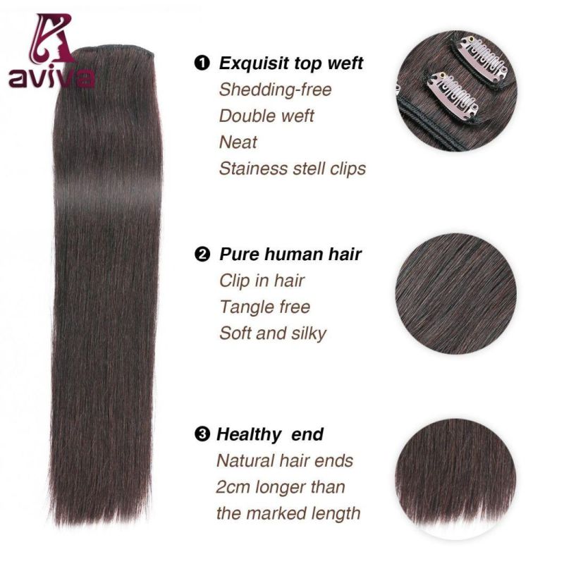 Clip in Hair Extensions 16inch 2# Virgin Hair Extension Brazilian Hair Clip on Hair Extension (AV-CH06-2-16)