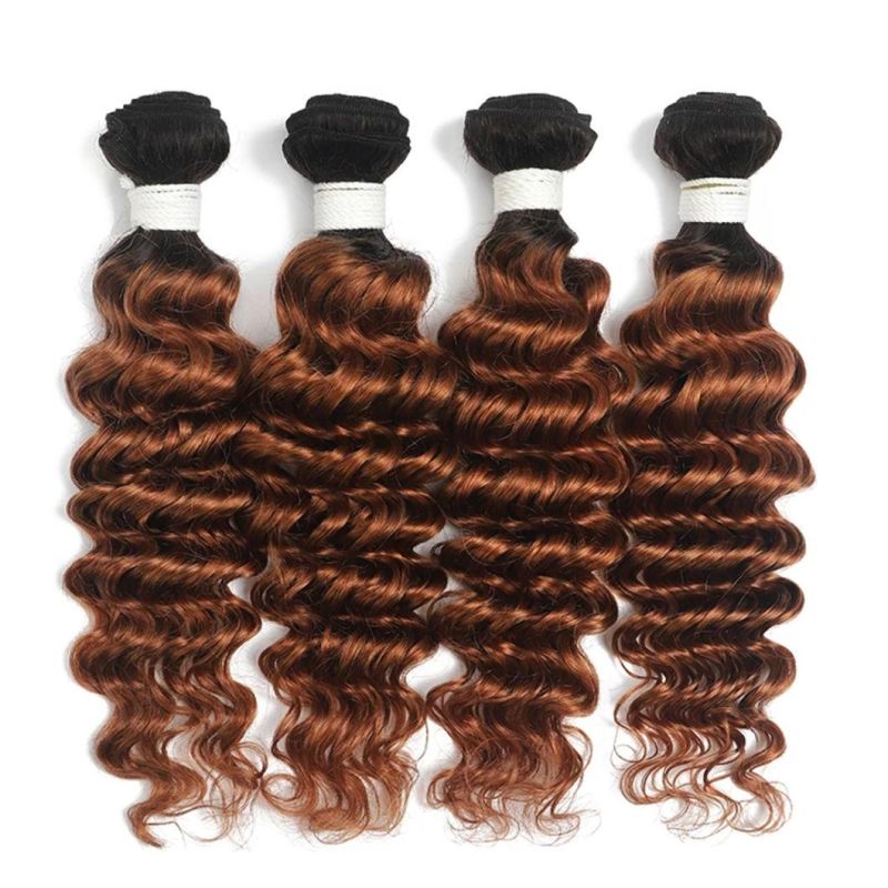 Deep Wave Human Hair Bundles Ombre Brown Blonde Brazilian Hair Weave Bundles Two Tone Non-Remy Hair Extension