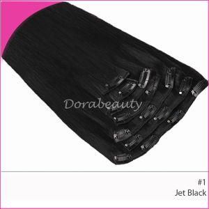 Jet Black Color #1 Clips on Remy Human Hair Weft