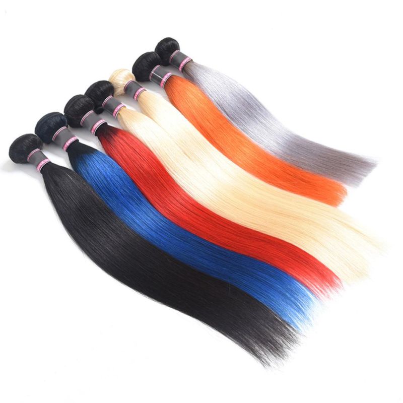 Red/Blue/Grey/Orange/613 Blonde Color Peruvian Straight Remy Hair Extensions Human Hair Bundles 10-30 Inches
