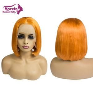 Morein 180% Density Cosplay Orange Bob Wigs Human Hair Cheap Short Straight Front Lace Wig with Baby Hair