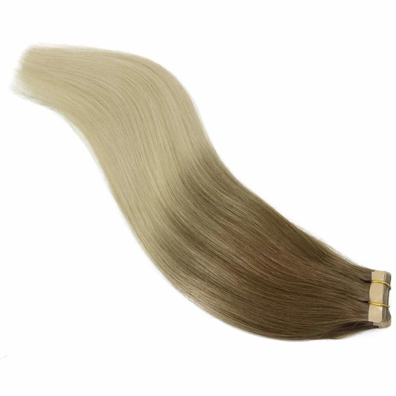 24 Inch Tape in Hair Extensions Human Hair Balayage Ombre Ash Brown to Platinum Blonde Tape in Hair Extensions Straight 20PCS 50g Long Hair Extensions Human Hai