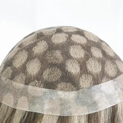 Men&prime;s Natural Human Hair Toupee French Lace with Clear PU Around with Spot Highlight