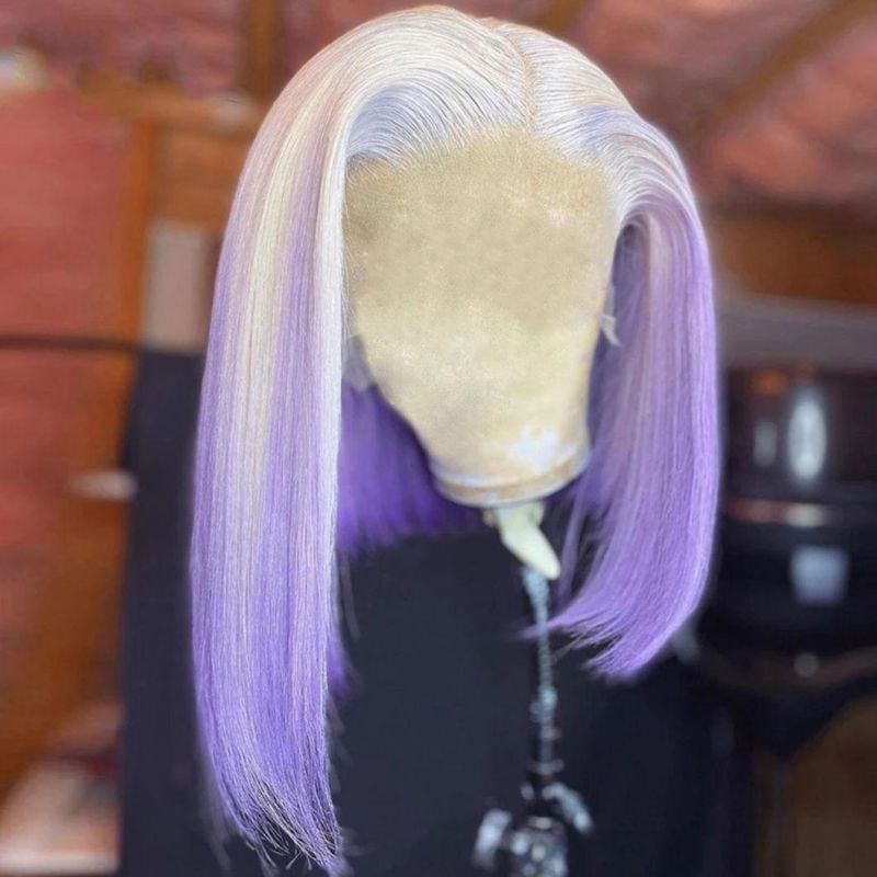 T 613 Purple Colored Wigs Bob Wig Lace Part Brazilian Human Hair Wigs for Black Women Transparent Lace Wigs Bob Remy Closure Wig