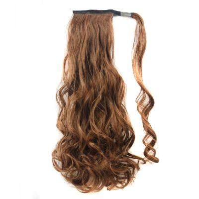 Kaki Hair 24inch Ombre Brown Magic Paste Drawstring Ponytail Hair Extension Long Wavy Hair Extensions