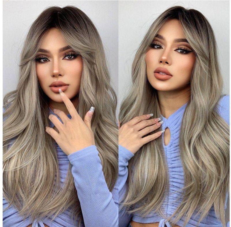 Freeshipping Long Wavy Gray Ash White Synthetic Wig with Bangs Cosplay Daily Party Wig for Women Heat Resistant Hair Dropshipping Wholesale