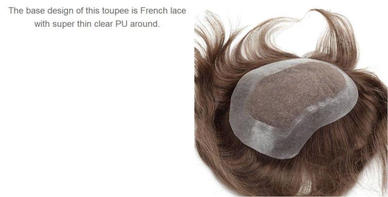 Men′s Toupee Is French Lace with Super Thin Clear PU Around