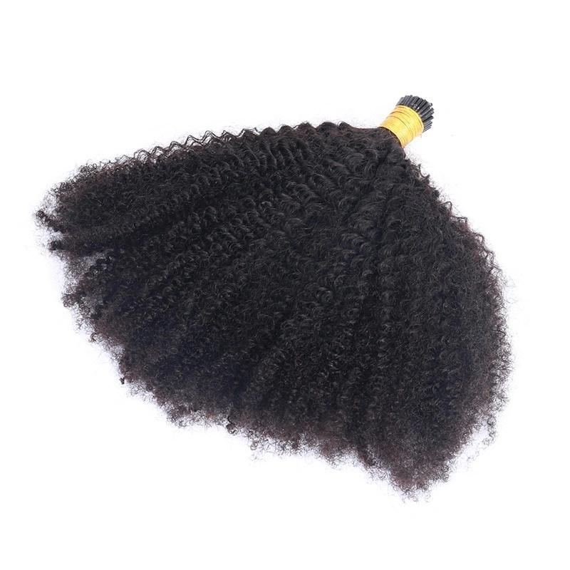 26inch 1PCS/Lot of Afro Kinky Curly Human Hair 4b 4c I Tip Microlinks Brazilian Virgin Hair Extensions Hair Bulk Natural Black Color for Women
