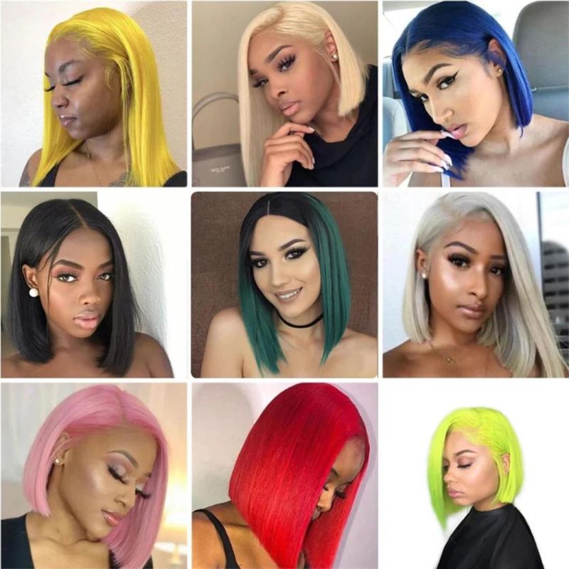 13*4 Synthetic Lace Front Wig Straight Hair Bob Wigs 1b/Dark Pink and 1b/Light Blue and Ombre Color and Green Color Lace Frontal Short Wigs for Women