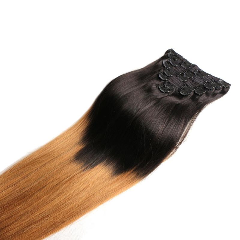 Wholesale 20 Inch Ombre T1b/27 160g Full Head Human Hair Extensions Clip in Human Hair Extensions