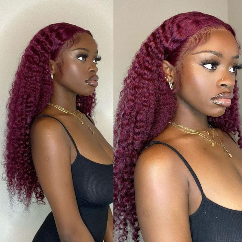 99j Burgundy Red Curly Wave 13X4 Lace Front Wig