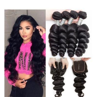 Kbeth 16 Inch Loose Wave Bundles with Closure Peruvian Hair Bundles with Closure Remy Loose Wave Human Hair Bundles with Frontal
