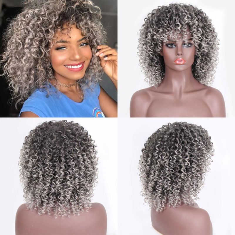 Synthetic Wigs Short Multi Color Wig Afro Kinky Curly Wigs with Bangs for Black Women Blonde Highlight Wigs