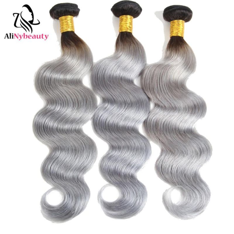 Color 1b/Grey Brazilian Virgin Human Hair