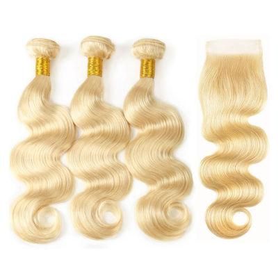 Wholesale Price Brazilian Human Hair Body Wave 613 Bundles with Frontal Lace Closure Blonde Hair Extension