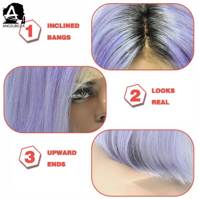 Angelbella Virgin Human Hair Frontal Lace Wigs Bright Color 1b#-Purple Factory Direct Sales Hair Wig