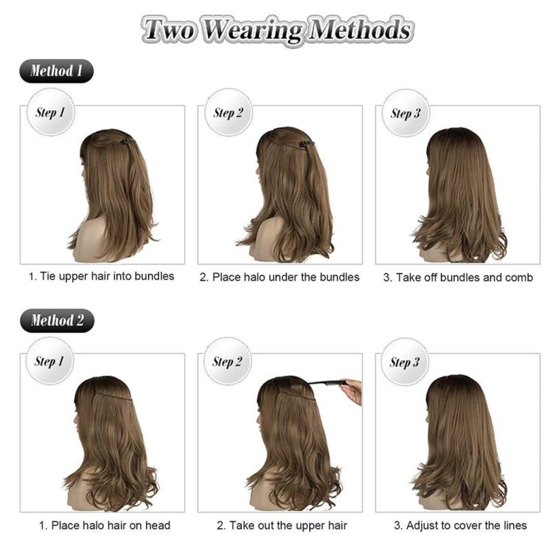 Extensions Human Hair Ombre Light Blonde Highlighted Golden Blonde 20 Inch Remy Halo Hidden Crown Wire Hair Extensions with Transparent Fish Line Hairp