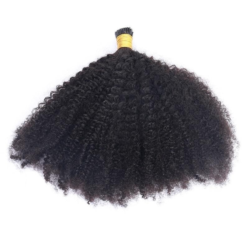 26inch 2PCS/Lot of Afro Kinky Curly Human Hair 4b 4c I Tip Microlinks Brazilian Virgin Hair Extensions Hair Bulk Natural Black Color for Women