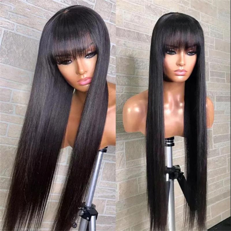 Kbeth Machine Made Wigs with Bangs for Young Girls No Lace 26 Inch Long Remy 100% Cheap Price China Factory Shiny Real Straight Human Hair Wig