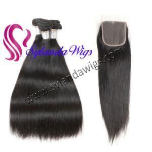 3 Bundles+4&quot;X4&quot; Lace Closure Straight Brazilian Remy Human Hair with Free Shipping