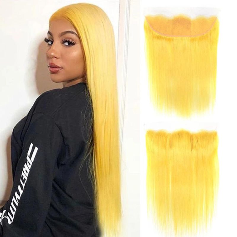 Yellow Brazilian Straight Human Hair Bundles with 13X4 Lace Frontal 8-30 Inch Remy Human Hair Extensions with Baby Hair for Woman