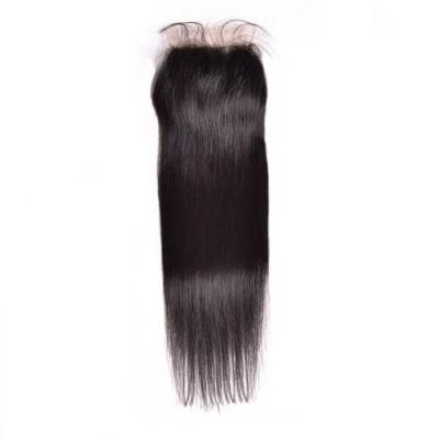 4X4 Lace Closure 100% Human Hair Closure Brazilian Hair Weaving Natural Color Non Remy Straight Frontal Closure Free Part