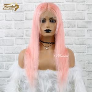 Morein 2019 New 100% Human Hair Lace Front Wigs Cute Long Straight Pink Color Top Quality Wig