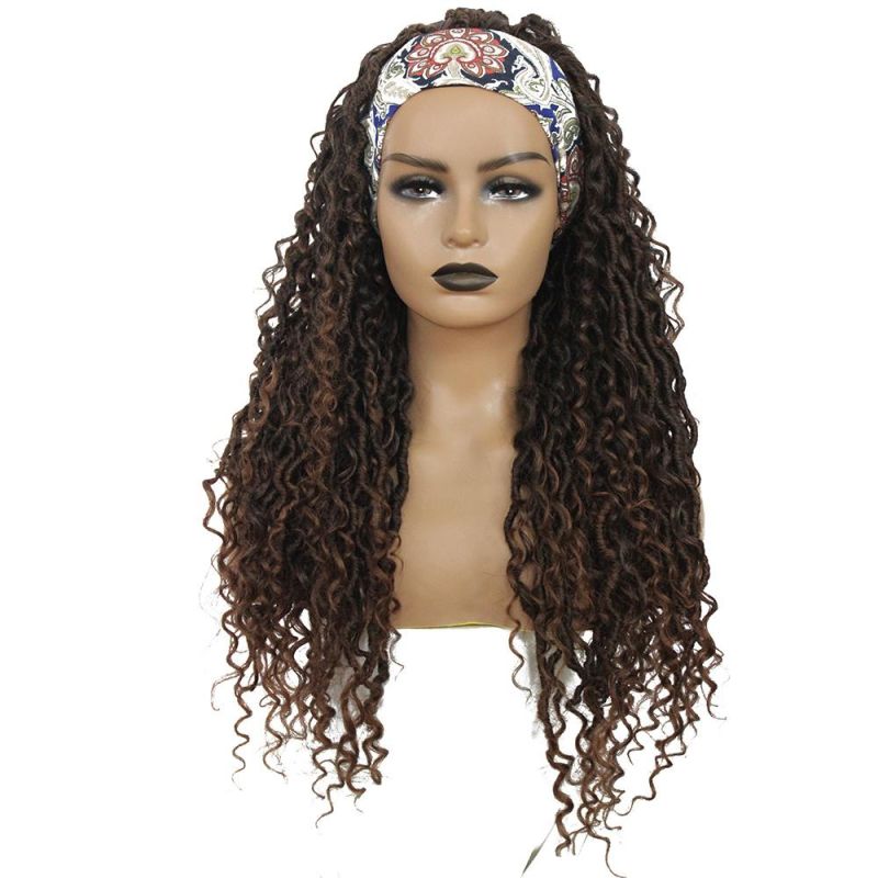Goddess Faux Locs Braided Wig Long Curly Crochet Braid Locs Wig for Afro Women 26 Inch Synthetic Lace Wigs with Baby Hair