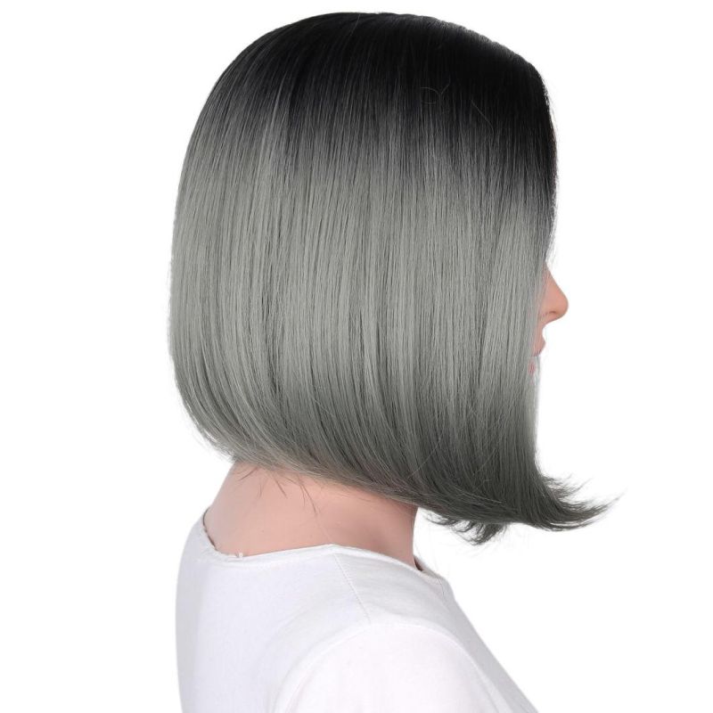 Straight Ombre Grey Bob Wigs Short Synthetic Wigs Heat Resistant Fiber