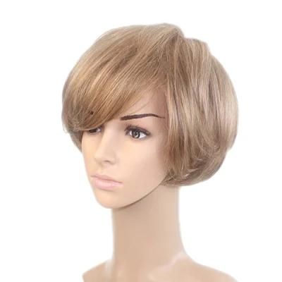 Lm001 Anti-Slip Silicon Mono Top and Lace Front Synthetic Hair Full Cap Wig Hairpiece