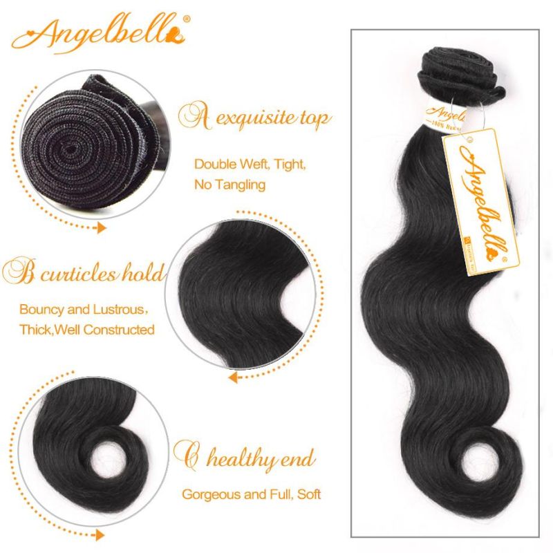 Angelbella Raw Mink Brazilian Body Wave Hair 1b# Natural Black Human Hair Weaving