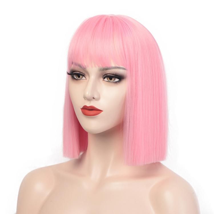Top Quality Wholesale African Fashion Straight Natural Pink Fiber Short Bob Hair Wigs Synthetic for Women