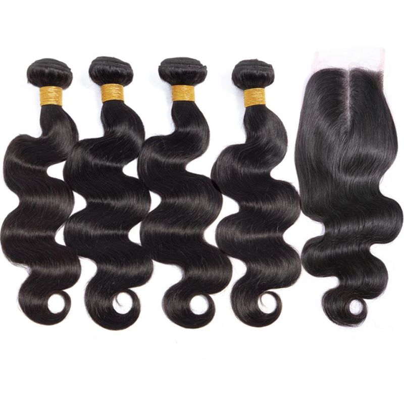 10A Body Wave Human Hair Bundles with Closure 100% Virgin Hair 4 Bundles with Closure