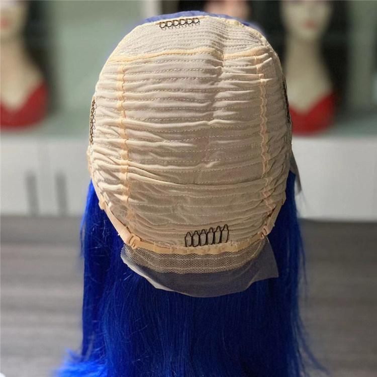 Fast Delivery 13*4 Frontal Blue Colour Human Hair Wigs Bob Blue Wig 180 Density Wig