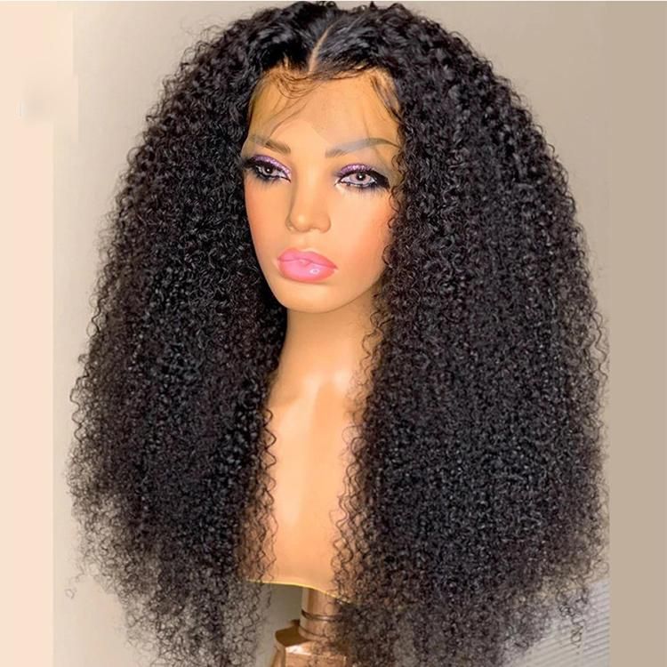 180 Density Long Virgin Human Hair Wig Peruvian Hair Wig Pre Pluck Kinky Curly Wig