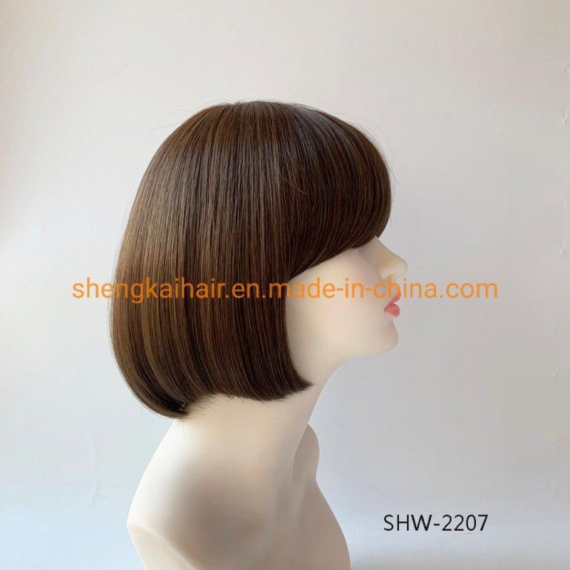 Wholesale Good Quality Handtied Heat Resistant Synthetic Hair Black Color 12 Inch Bob Wig with Bangs 546