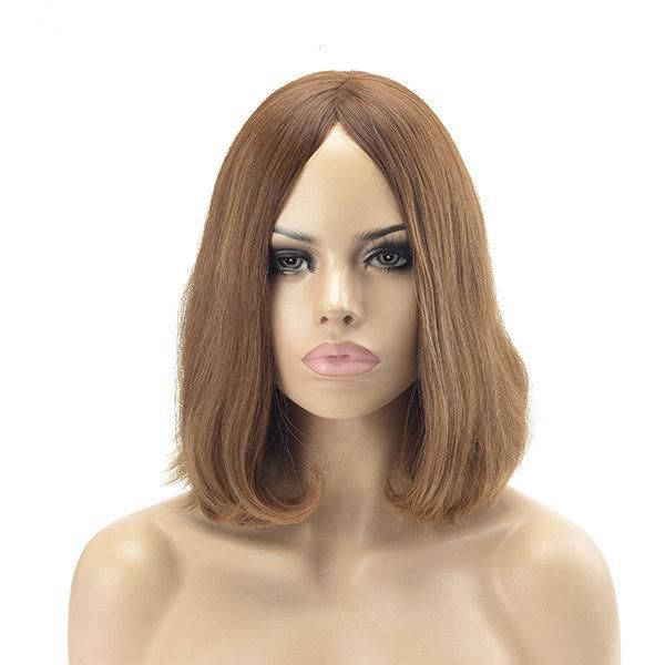 No Layer Natural Straight Middle Length Natural Female Hair Toupee