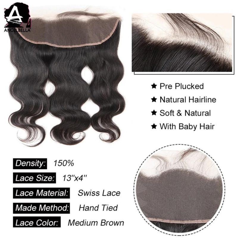 Angelbella Raw Mink Brazilian Body Wave Remy Hair 3 Bundles with 13X4 Lace Frontal