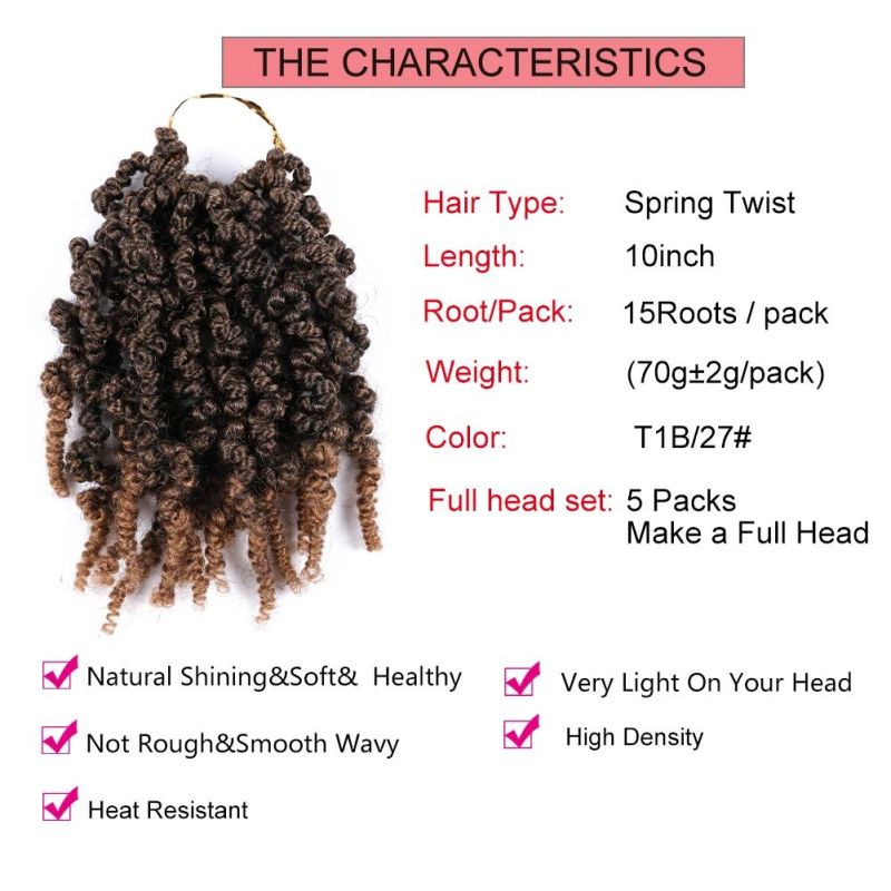 10inch 15 Strands/Pack Pre-Twisted Spring Twist Hair Crochet Braids Chinese Dreadlocks Hair Extensions