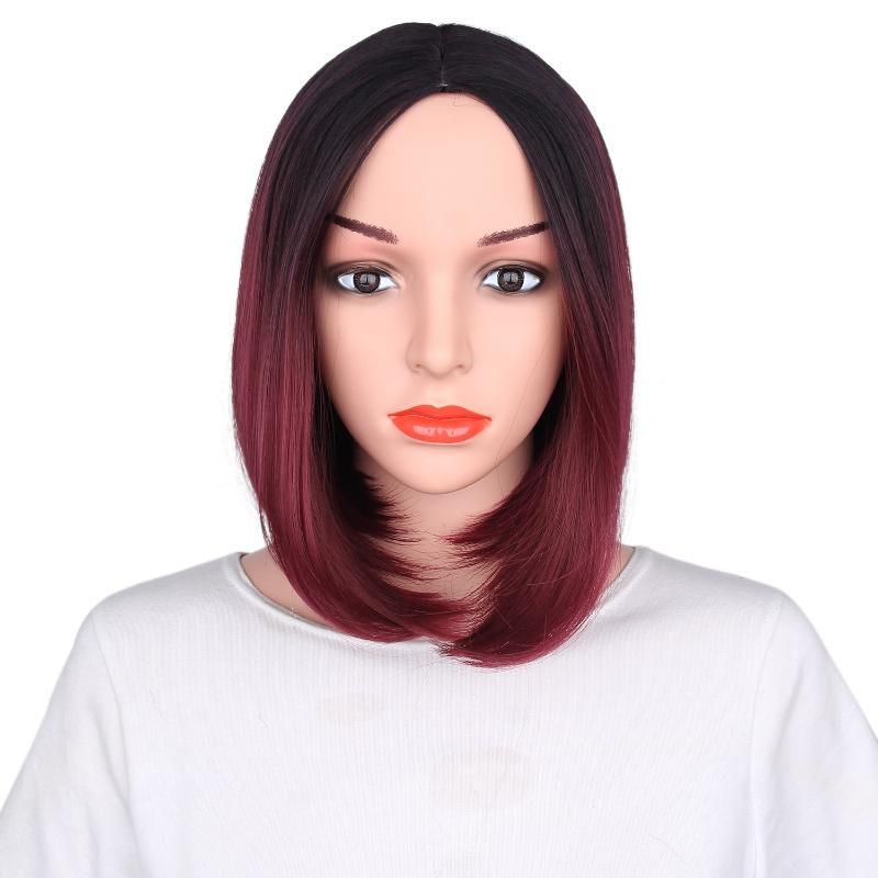 China Hair Wig Two-Tone Black and Red Bob Short Synthetic Wig for Black Women