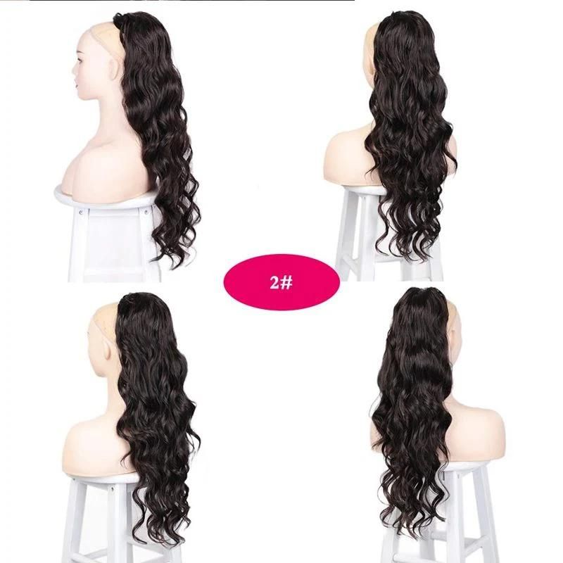 Long Wavy Ponytail Clip in Hairpiece Elastic Band Synthetic Body Wave Ponytail Hair Extension