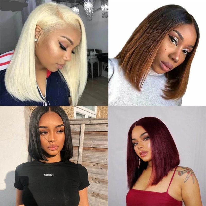 Short Bob Lace Front Human Hair Wigs with Baby Hair Pre Plucked Remy Hair Wigs Ombre Color 1b/99j