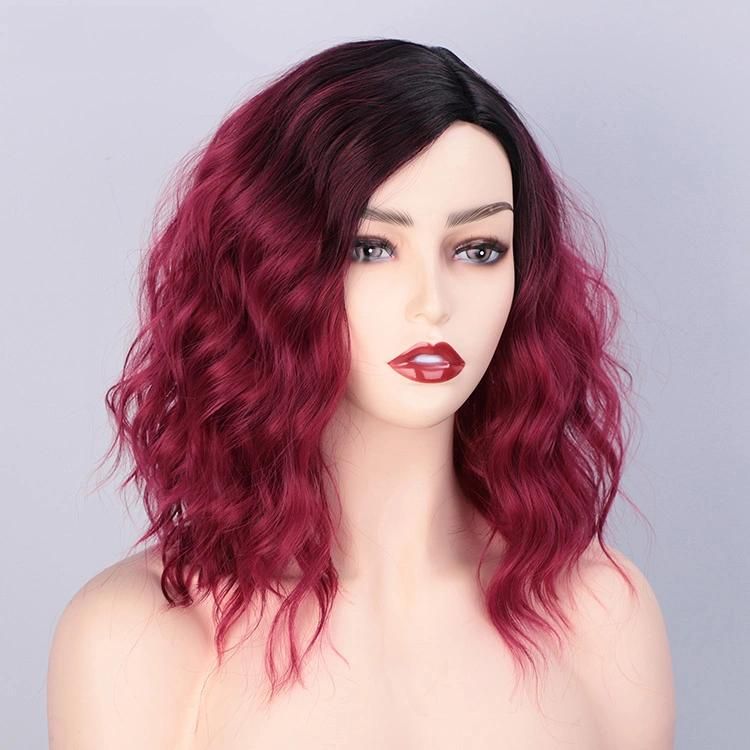 Synthetic Wigs New Fashion Human Hair Wigs Women Wigs Hair Short Wave 14inch Wine Red