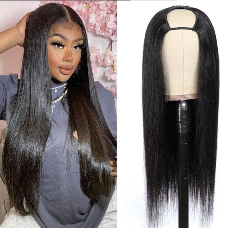 U Part Wigs Human Hair Brazilian Natural Hair Straight Wigs for Black Women U Shape Glueless Remy Hair Wig Can Be Permed & Dyed