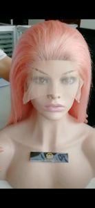 Pink Color Straight Brazilian Virgin Human Hair Full Lace Wig of Transparent Lace