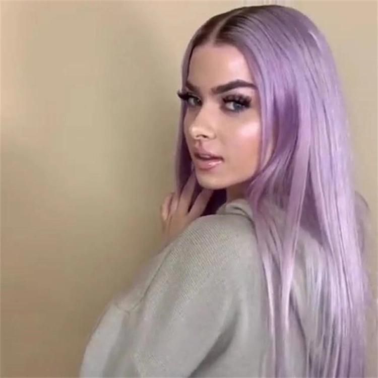 Free Parting Lovely Purple Naturalstraight Long Heat Resistant Quality Synthetic Lace Front Hair Wig for Women