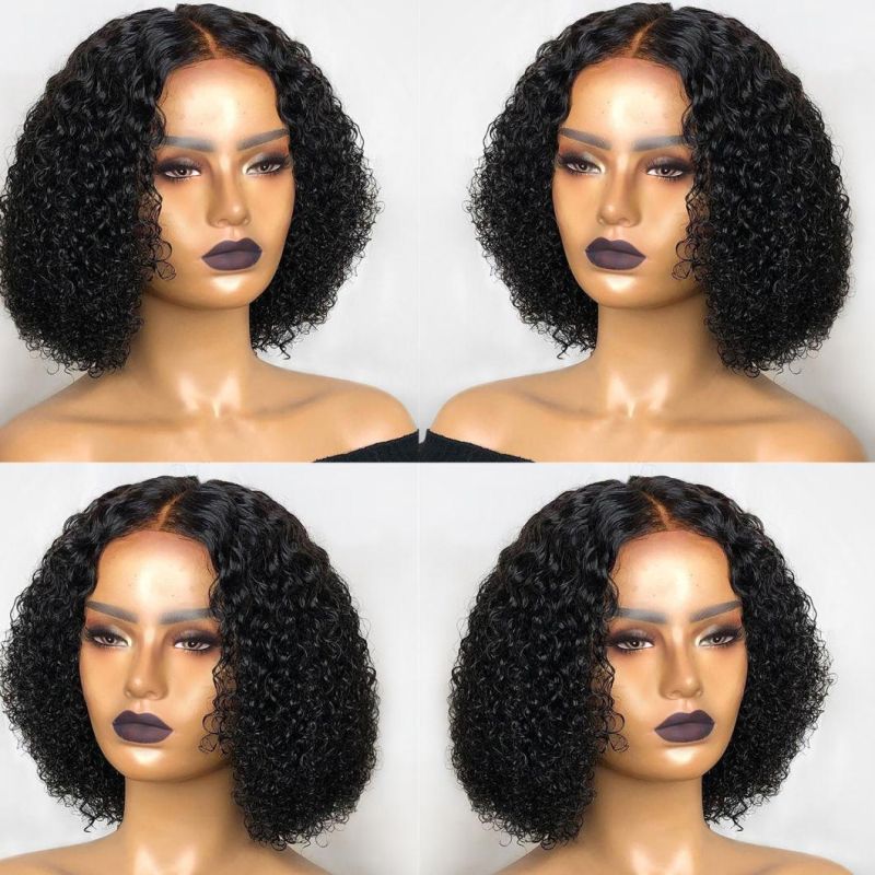 16 Inches Short Bob Wigs Afro Kinky Curly Wig Front Lace 4X4 Closure for Women Available Black Natural