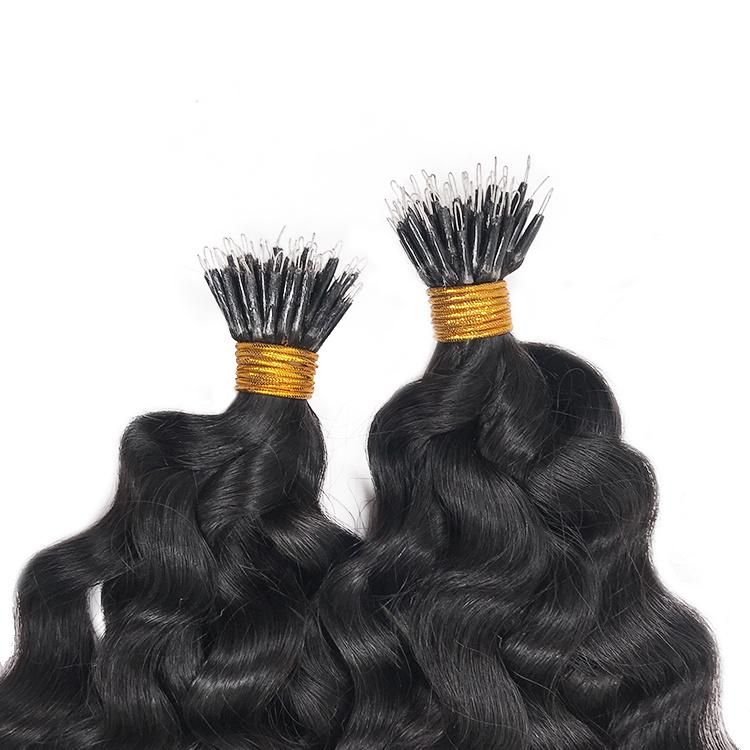 Double Drawn Nano Ring Brazilian Virgin Hair Deep Wave Hair Weave Extensions