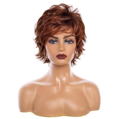 Short Red Wigs for Women with Bangs Ginger Orange Wavy Synthetic Wig Natural Real Hair Wig